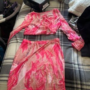 Pink Design Skirt Set